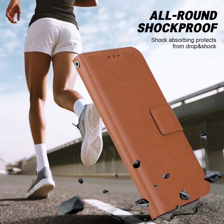 For iPhone 16e Ultra-thin Voltage Magnetic Buckle Leather Phone Case(Brown) - iPhone 16e Cases by PMC TechLife | Online Shopping South Africa | PMC TechLife | Buy Now Pay Later Mobicred