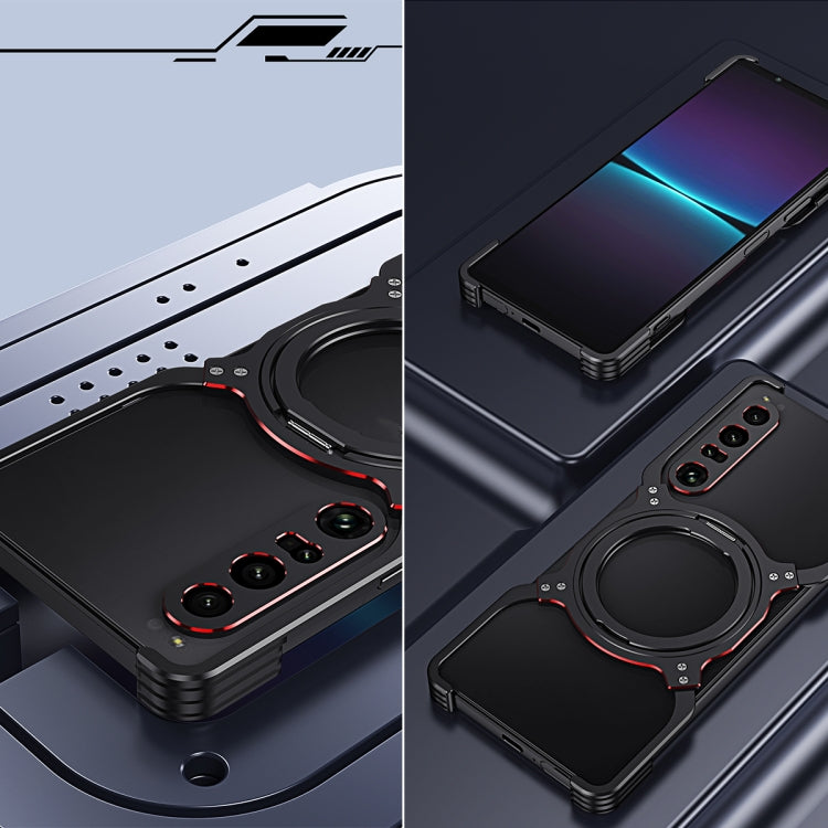 For Sony Xperia 1 V Mechanical Arm Borderless MagSafe Holder Metal Phone Case(Black Red) - Sony Cases by PMC TechLife | Online Shopping South Africa | PMC TechLife | Buy Now Pay Later Mobicred