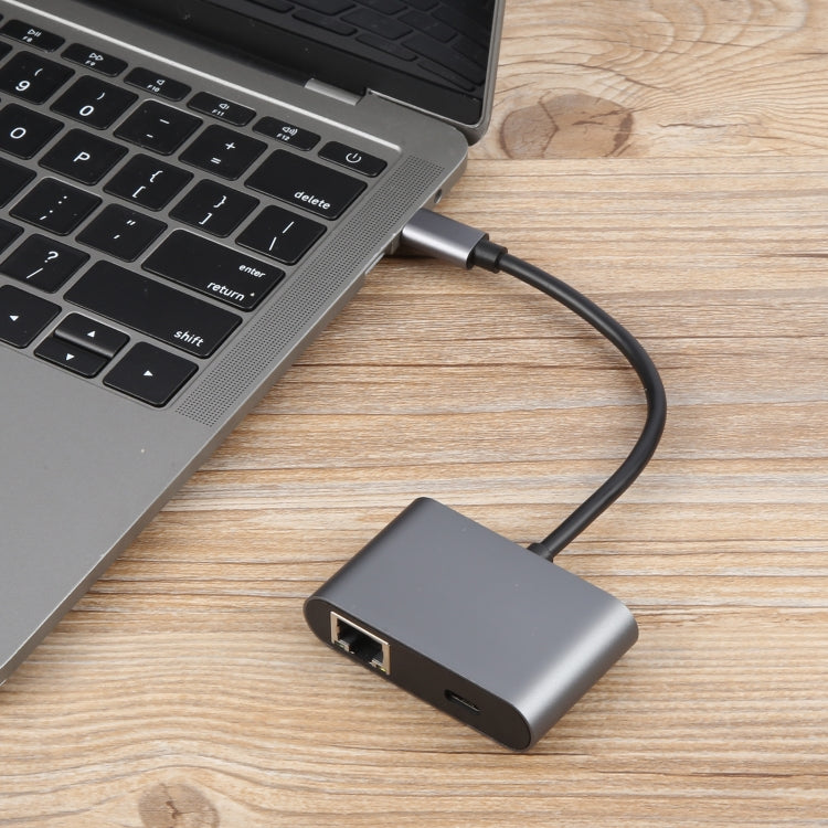 4 in 1 USB-C / Type-C 3.1 to RJ45, PD and USB x 2 Ethernet Adapter Cable(Grey) - Cable & Adapters by PMC TechLife | Online Shopping South Africa | PMC TechLife | Buy Now Pay Later Mobicred
