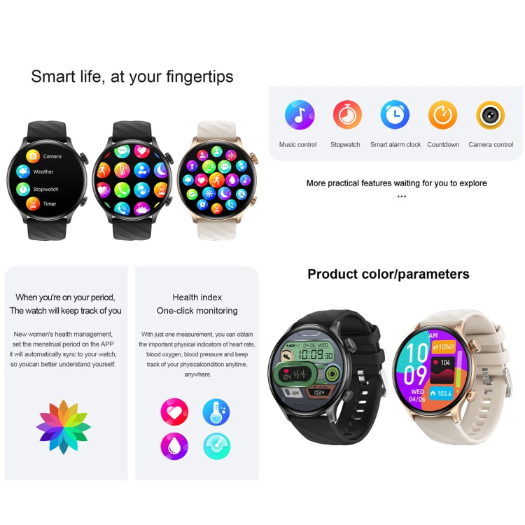 ZW63 1.39 inch Round Screen Smart Watch, Heart Rate / Blood Pressure / Blood Sugar / Blood Oxygen / Body Temperature / MET Test(Gold) - Smart Wristbands by PMC TechLife | Online Shopping South Africa | PMC TechLife | Buy Now Pay Later Mobicred