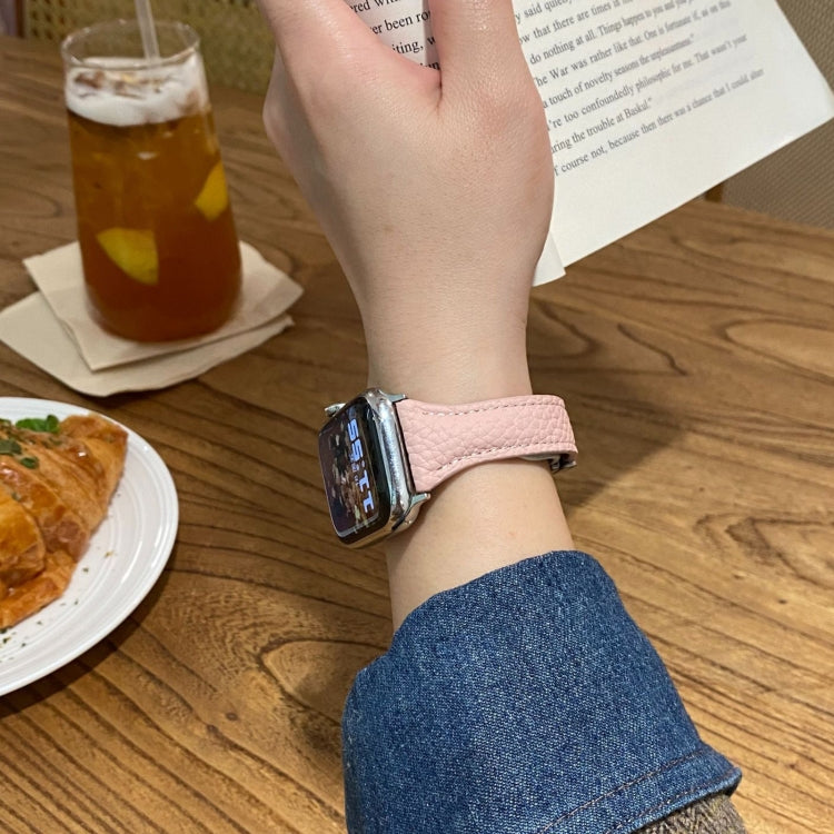 For Apple Watch 46mm / 49mm / 45mm / 44mm Slim Magnetic Buckle Genuine Leather Watch Band(Light Pink) - Watch Bands by PMc TechLife | Online Shopping South Africa | PMc TechLife | Buy Now Pay Later Mobicred