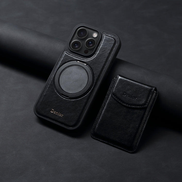 For iPhone 16 Pro Denior D22 Genuine Leather MagSafe Holder Detachable Card Slot Phone Case(Black) - free shipping - PMC Jewellery - Order now!