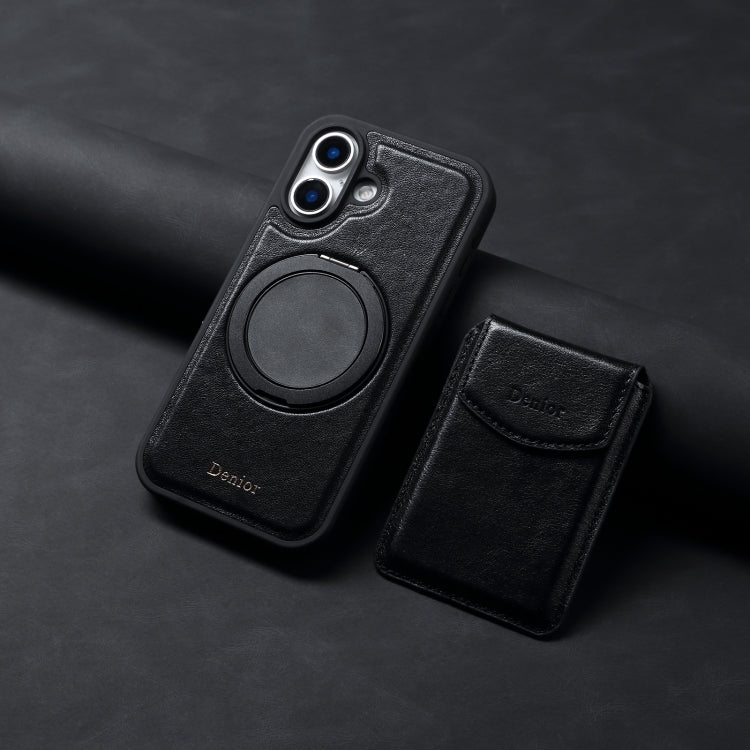 For iPhone 16 Denior D22 Genuine Leather MagSafe Holder Detachable Card Slot Phone Case(Black) - free shipping - PMC Jewellery - Order now!