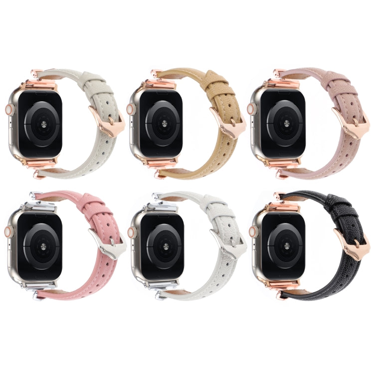 For Apple Watch 46mm / 49mm / 45mm / 44mm X-shaped Buckle Genuine Leather Watch Band(Khaki) - Watch Bands by PMC TechLife | Online Shopping South Africa | PMC TechLife | Buy Now Pay Later Mobicred