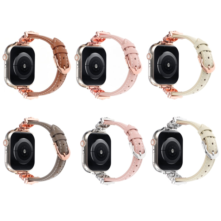 For Apple Watch 42mm / 41mm / 40mm / 38mm Leopard Head Genuine Leather Watch Band(White Rose Gold) - free shipping - PMC TechLife - Order now!