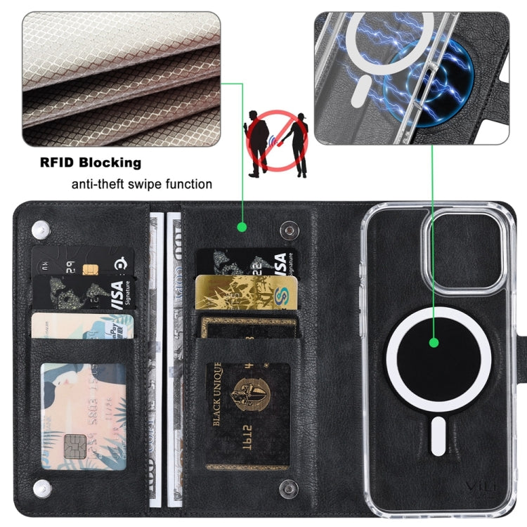 For iPhone 16 Pro ViLi GVS-C Series MagSafe Magnetic RFID Leather Flip Phone Case(Black) - free shipping - PMC Jewellery - Order now!