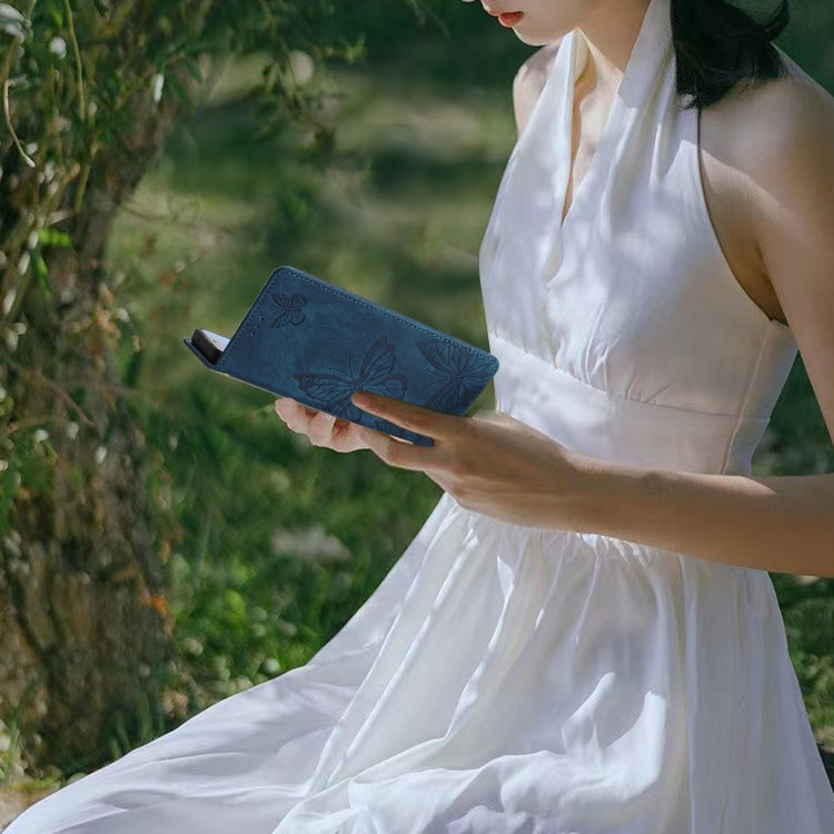 For Samsung Galaxy S25 5G Skin-feel Embossed Butterfly Leather Phone Case(Blue) - Galaxy S25 5G Cases by PMC Jewellery | Online Shopping South Africa | PMC Jewellery | Buy Now Pay Later Mobicred