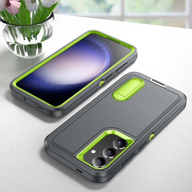 For Samsung Galaxy S24 / S25 5G Rugged PC Hybrid Silicone Phone Case with Holder(Grey+Fresh Green) - free shipping - PMC Jewellery - Order now!