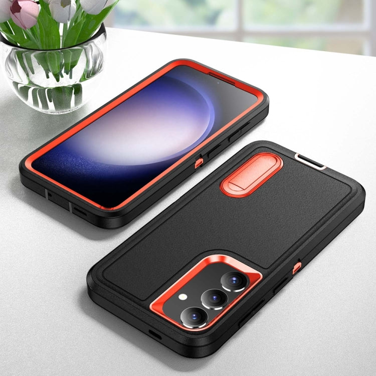 For Samsung Galaxy S24+ / S25+ 5G Rugged PC Hybrid Silicone Phone Case with Holder(Black+Orange) - Galaxy S25+ 5G Cases by PMC Jewellery | Online Shopping South Africa | PMC Jewellery | Buy Now Pay Later Mobicred