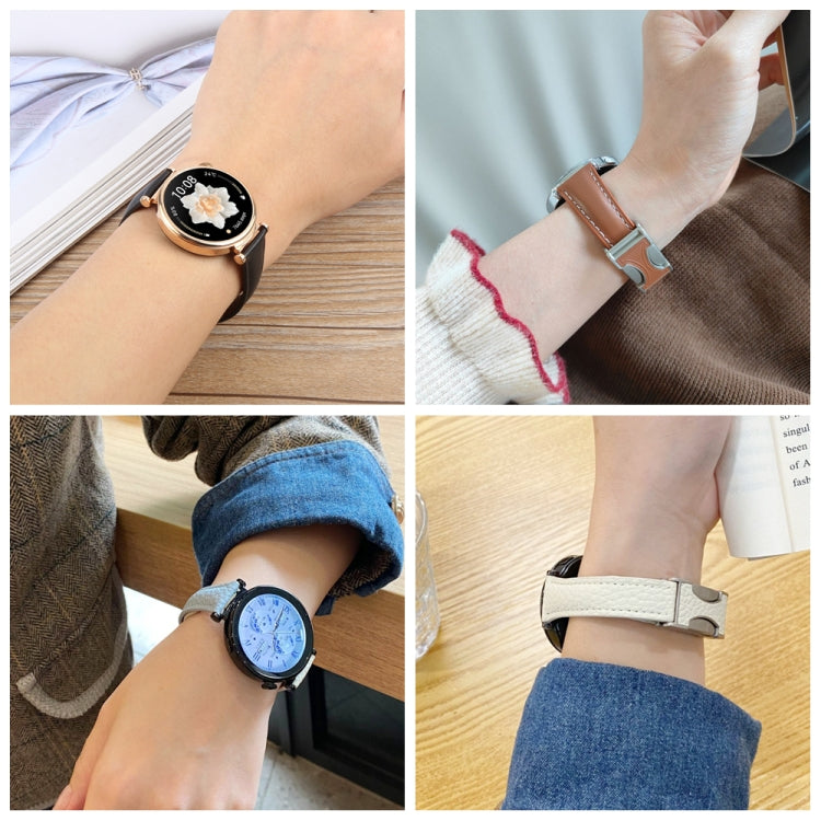 22mm Universal Slim Magnetic Buckle Genuine Leather Watch Band(Brown Light Grey) - free shipping - PMc TechLife - Order now!