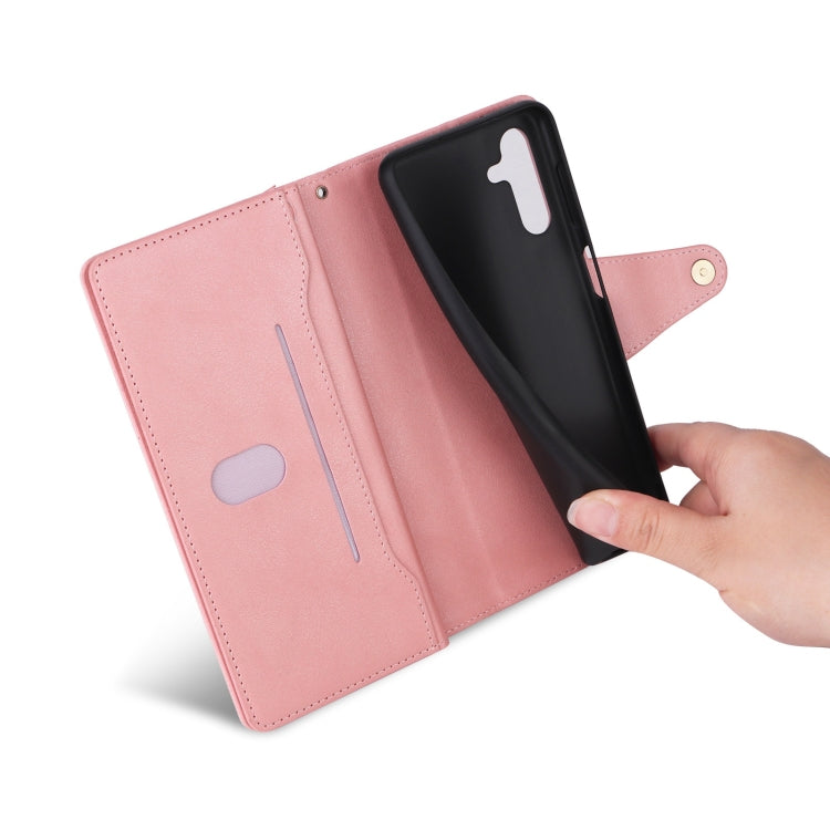 For Samsung Galaxy S25+ 5G Rivet Buckle 9 Cards Three Fold Leather Phone Case(Rose Gold) - Galaxy S25+ 5G Cases by PMC Jewellery | Online Shopping South Africa | PMC Jewellery | Buy Now Pay Later Mobicred