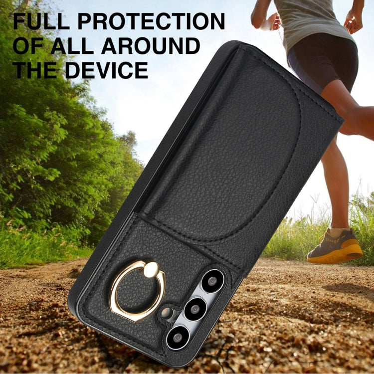 For Samsung Galaxy S25 5G Ring Holder Card Bag Skin Feel Phone Case(Black) - Galaxy S25 5G Cases by PMC Jewellery | Online Shopping South Africa | PMC Jewellery | Buy Now Pay Later Mobicred