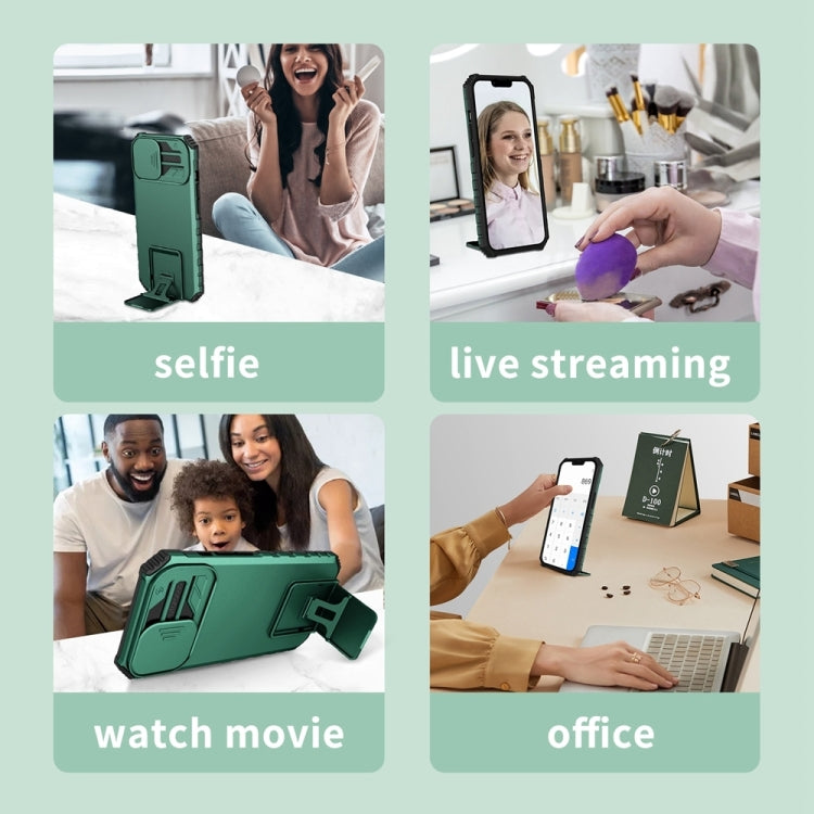 For Samsung Galaxy S25+ 5G Stereoscopic Holder Sliding Camshield Phone Case(Green) - Galaxy S25+ 5G Cases by PMC Jewellery | Online Shopping South Africa | PMC Jewellery | Buy Now Pay Later Mobicred
