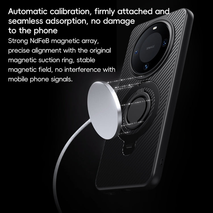 For Huawei Mate 60 Pro / 60 Pro+ Carbon Fiber MagSafe Phone Case with 360 Degree Rotating Holder(Black Silver) - Huawei Cases by PMC TechLife | Online Shopping South Africa | PMC TechLife | Buy Now Pay Later Mobicred