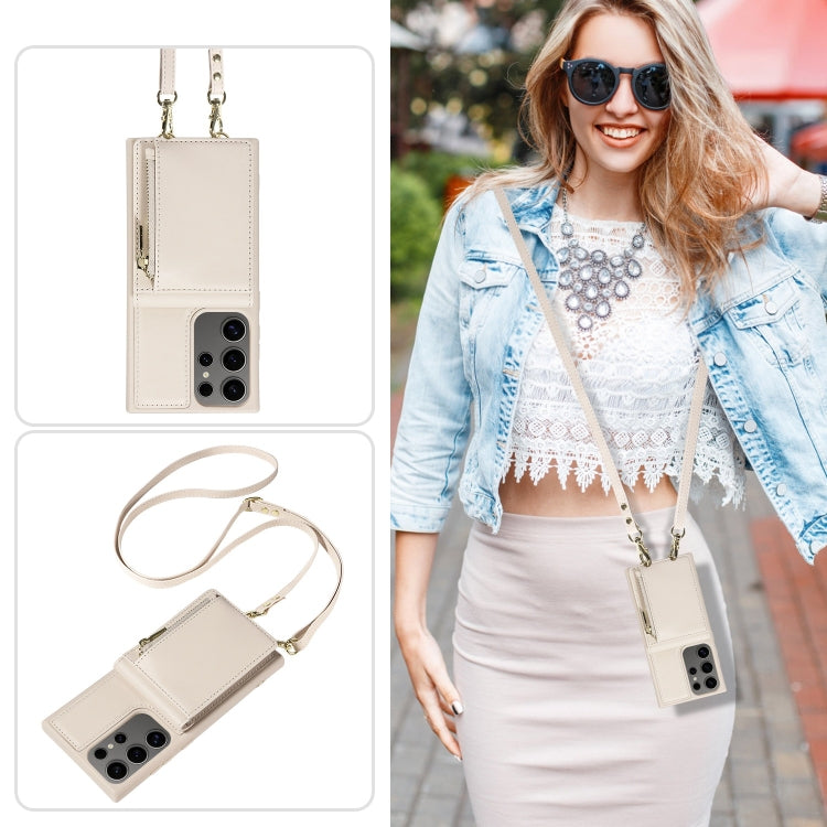 For Samsung Galaxy S25 Ultra 5G Crossbody Lanyard Zipper Wallet Leather Phone Case(Beige) - Galaxy S25 Ultra 5G Cases by PMC TechLife | Online Shopping South Africa | PMC TechLife | Buy Now Pay Later Mobicred