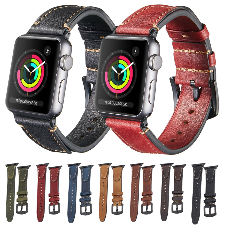 For Apple Watch 46mm / 49mm / 45mm / 44mm U-shape Genuine Leather Watch Band(Green) - Watch Bands by PMc TechLife | Online Shopping South Africa | PMc TechLife | Buy Now Pay Later Mobicred