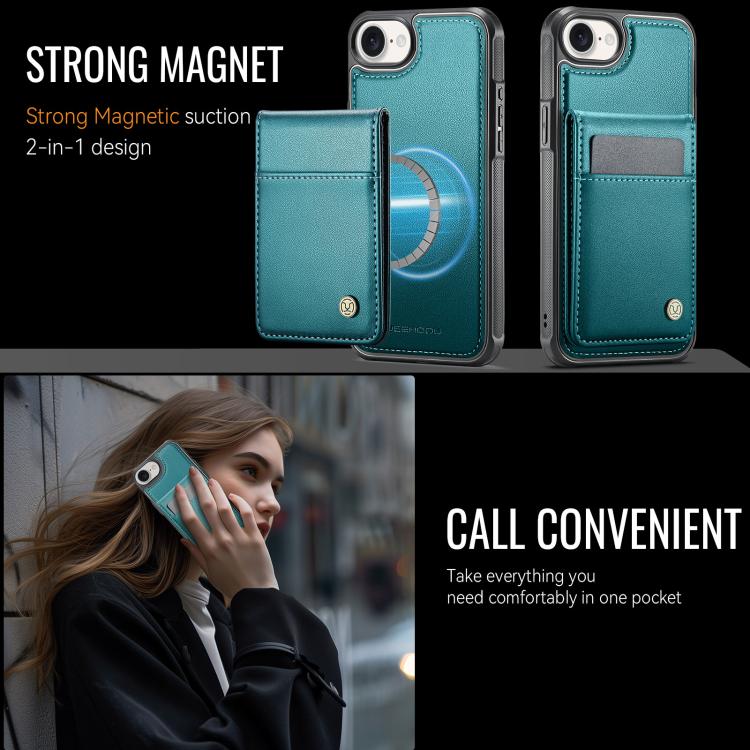 For iPhone 16e JEEHOOD J06 British Style RFID MagSafe Card Bag PU Phone Case(Green) - free shipping - PMc TechLife - Order now!