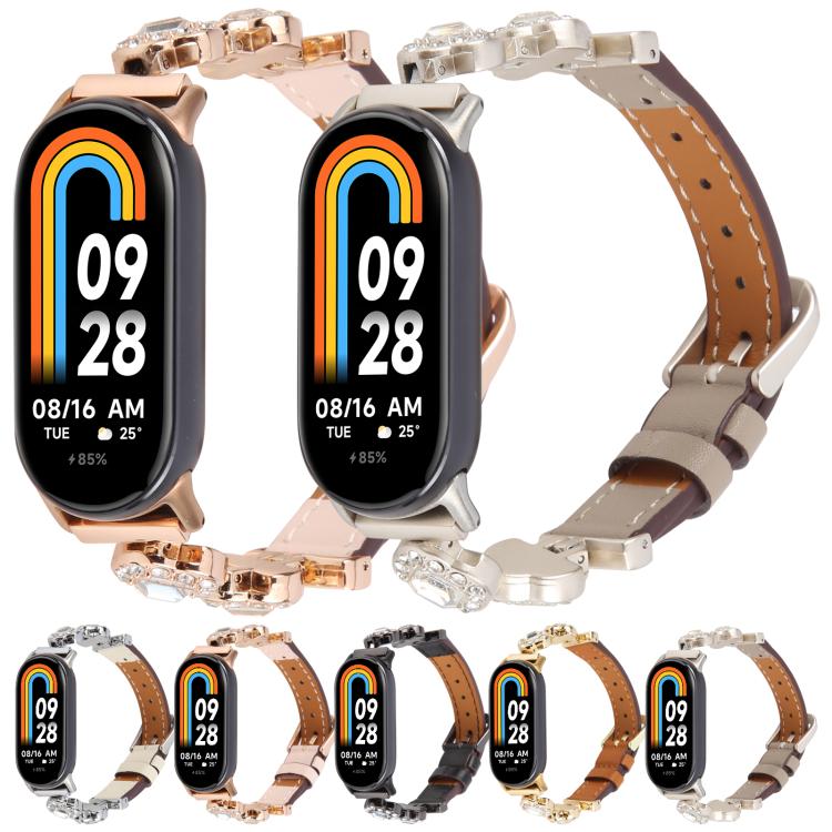 For Xiaomi Smart Band 9 / 8 Metal Diamond Leather Bracelet Watch Band(Rose Gold Pink) - free shipping - PMc TechLife - Order now!
