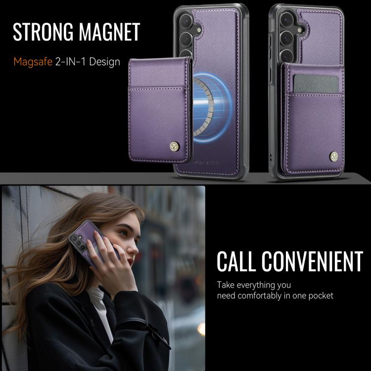 For Samsung Galaxy S25 5G JEEHOOD J06 British Style RFID MagSafe Card Bag PU Phone Case(Purple) - Galaxy S25 5G Cases by JEEHOOD | Online Shopping South Africa | PMC Jewellery | Buy Now Pay Later Mobicred