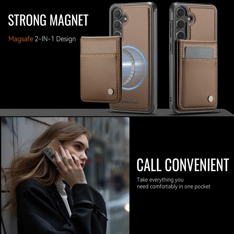 For Samsung Galaxy S25+ 5G JEEHOOD J06 British Style RFID MagSafe Card Bag PU Phone Case(Brown) - free shipping - PMC Jewellery - Order now!