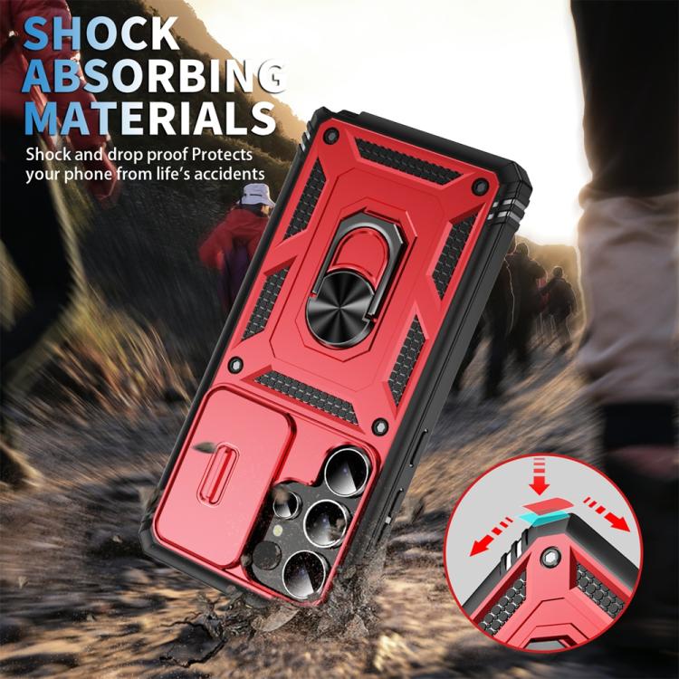 For Samsung Galaxy S25 Ultra 5G Sliding Camshield TPU Hybrid PC Phone Case with Holder(Red+Black) - Galaxy S25 Ultra 5G Cases by PMC Jewellery | Online Shopping South Africa | PMC Jewellery | Buy Now Pay Later Mobicred