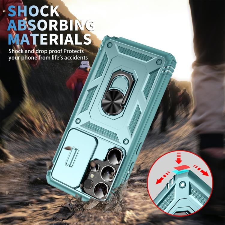 For Samsung Galaxy S25 Ultra 5G Sliding Camshield TPU Hybrid PC Phone Case with Holder(Green) - Galaxy S25 Ultra 5G Cases by PMC Jewellery | Online Shopping South Africa | PMC Jewellery | Buy Now Pay Later Mobicred