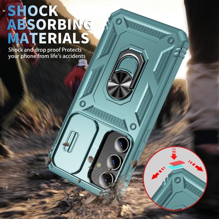 For Samsung Galaxy S25+ 5G Sliding Camshield TPU Hybrid PC Phone Case with Holder(Green) - Galaxy S25+ 5G Cases by PMC Jewellery | Online Shopping South Africa | PMC Jewellery | Buy Now Pay Later Mobicred