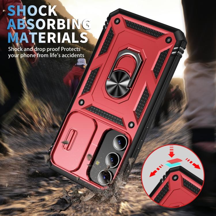 For Samsung Galaxy S25 5G Sliding Camshield TPU Hybrid PC Phone Case with Holder(Red+Black) - Galaxy S25 5G Cases by PMC Jewellery | Online Shopping South Africa | PMC Jewellery | Buy Now Pay Later Mobicred