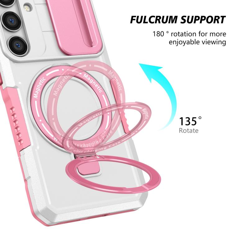 For Samsung Galaxy S25 5G Sliding Camshield MagSafe Holder TPU Hybrid PC Phone Case(Pink White) - Galaxy S25 5G Cases by PMC TechLife | Online Shopping South Africa | PMC TechLife | Buy Now Pay Later Mobicred