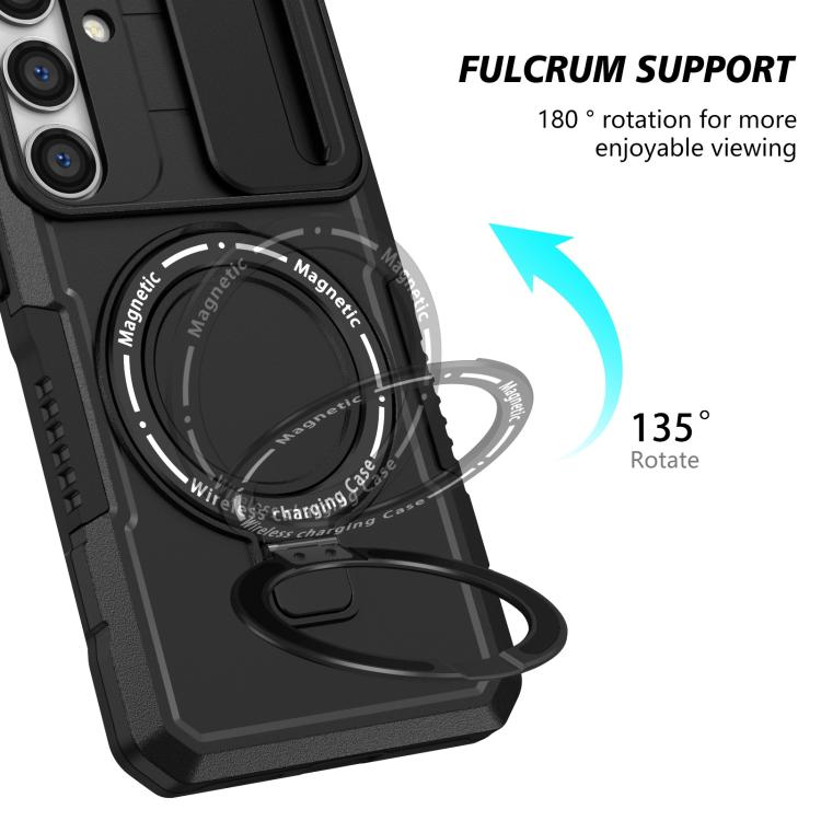 For Samsung Galaxy S25 5G Sliding Camshield MagSafe Holder TPU Hybrid PC Phone Case(Black) - Galaxy S25 5G Cases by PMC TechLife | Online Shopping South Africa | PMC TechLife | Buy Now Pay Later Mobicred