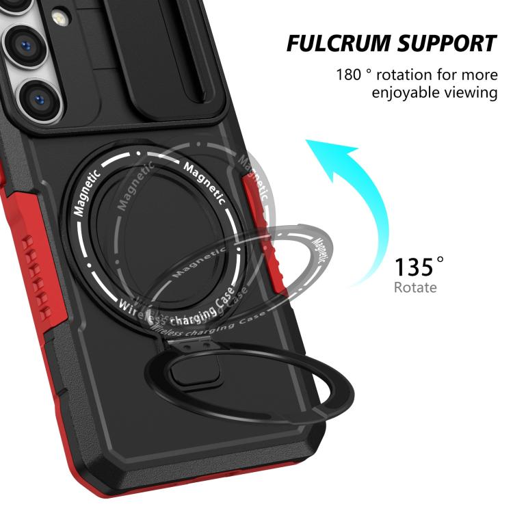 For Samsung Galaxy S25 5G Sliding Camshield MagSafe Holder TPU Hybrid PC Phone Case(Black Red) - Galaxy S25 5G Cases by PMC TechLife | Online Shopping South Africa | PMC TechLife | Buy Now Pay Later Mobicred