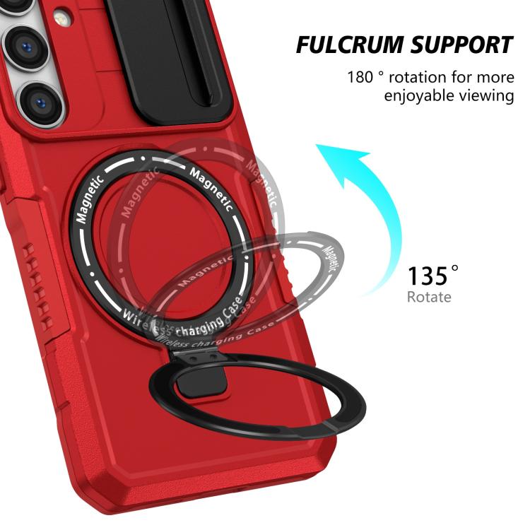For Samsung Galaxy S25+ 5G Sliding Camshield MagSafe Holder TPU Hybrid PC Phone Case(Red) - Galaxy S25+ 5G Cases by PMC TechLife | Online Shopping South Africa | PMC TechLife | Buy Now Pay Later Mobicred