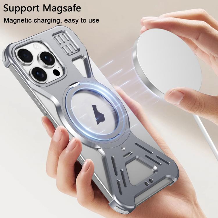 For iPhone 15 Pro Armor 360 Holder Frameless Alloy MagSafe Phone Case(Space Gray) - iPhone 15 Pro Cases by PMc TechLife | Online Shopping South Africa | PMc TechLife | Buy Now Pay Later Mobicred