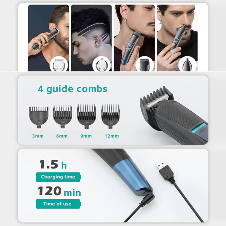 VGR V-108 10-in-1 Digital Display Electric Hair Clipper Men Care Kit(Black) - Hair Trimmer by VGR | Online Shopping South Africa | PMc TechLife | Buy Now Pay Later Mobicred