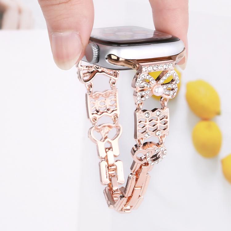 For Apple Watch 42mm / 41mm / 40mm / 38mm Bow Jewelry Buckle Stainless Steel Watch Band(Rose Gold) - free shipping - PMc TechLife - Order now!