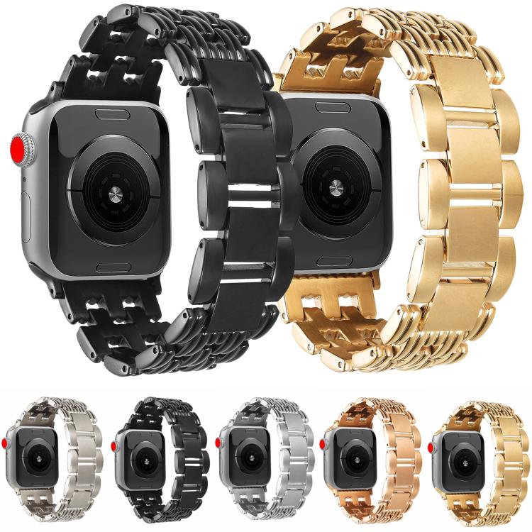 For Apple Watch 46mm / 49mm / 45mm / 44mm Five-bead Stripe Stainless Steel Watch Band(Black) - Watch Bands by PMc TechLife | Online Shopping South Africa | PMc TechLife | Buy Now Pay Later Mobicred