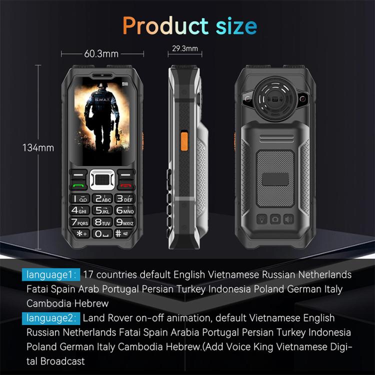 UNIWA M6000 Big Speaker Keypad Phone, 2.4 inch, Dual Flashlights, 21 Keys, SOS, FM, 4 SIM, GSM, Plug:US Plug(Black) - free shipping - PMc TechLife - Order now!