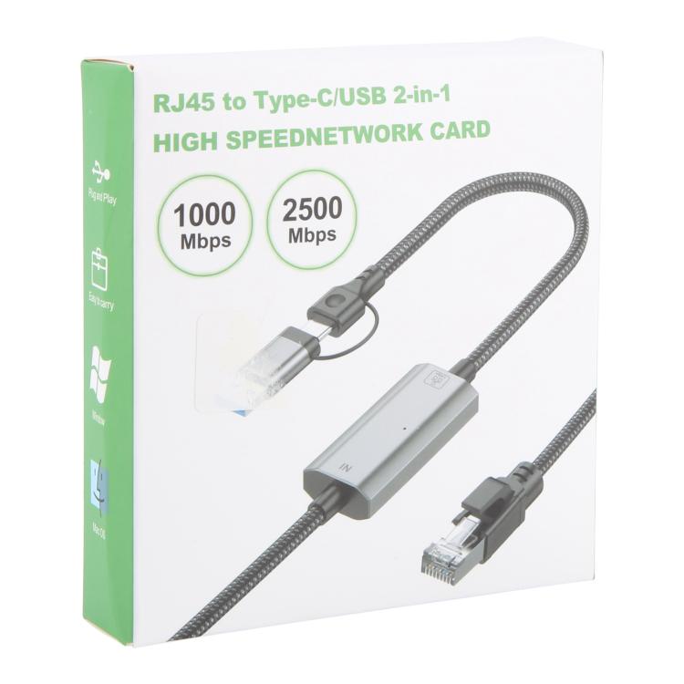 2m RJ45 to Type-C / USB 2-in-1 High Speed Network Card Ethernet Cable - Lan Cable and Tools by PMc TechLife | Online Shopping South Africa | PMc TechLife | Buy Now Pay Later Mobicred