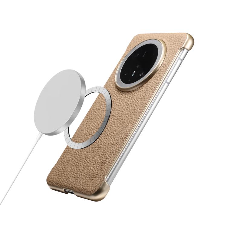 For Huawei Mate 70 Pro Denior A20 Genuine Leather Litchi Texture MagSafe Frameless Phone Case(Khaki) - free shipping - PMc TechLife - Order now!