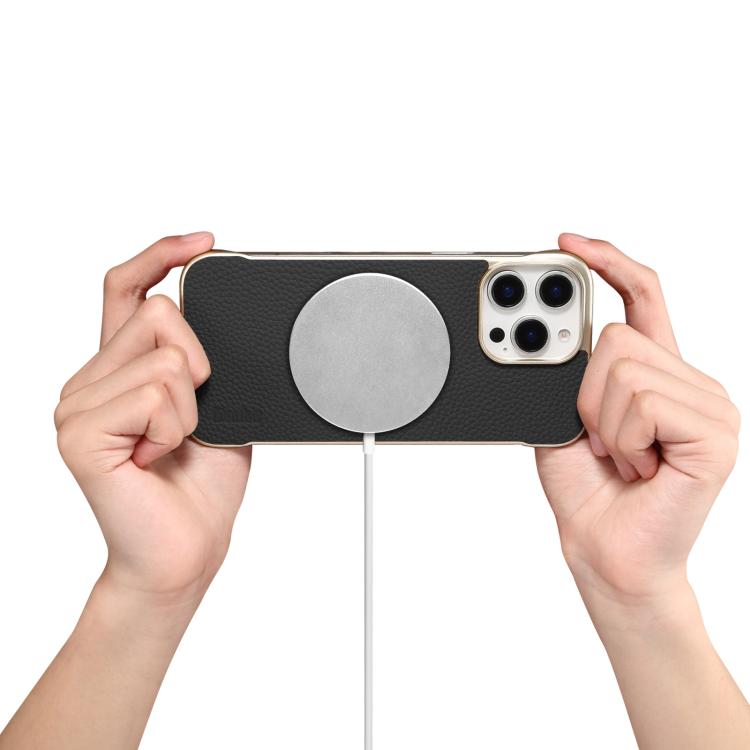 For iPhone 15 Pro Denior A20 Genuine Leather Litchi Texture MagSafe Frameless Phone Case(Black) - free shipping - PMc TechLife - Order now!