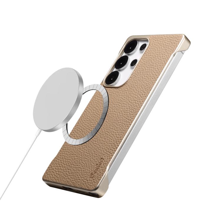 For Samsung Galaxy S25 5G Denior A20 Genuine Leather Litchi Texture MagSafe Frameless Phone Case(Khaki) - free shipping - PMc TechLife - Order now!