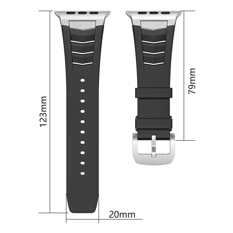 For Apple Watch Ultra / Ultra 2 49mm Stainless Steel Buckle Fluororubber Watch Band(Black Silver) - free shipping - PMC TechLife - Order now!