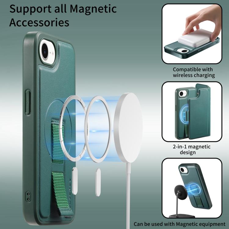 For iPhone 16e CaseNeo Finger Grip Strap MagSafe Leather Phone Case(Green) - free shipping - PMc TechLife - Order now!