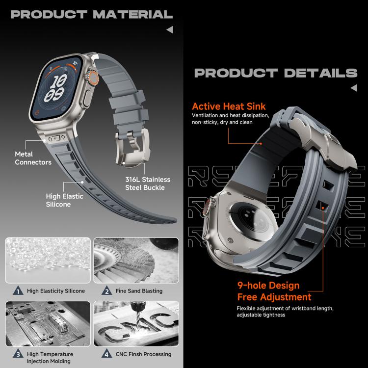 For Apple Watch 46mm / 49mm / 45mm / 44mm Kalebol High Stretch Silicone Armor Watch Band(Black) - free shipping - PMc TechLife - Order now!