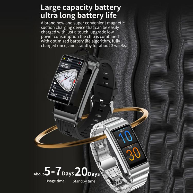 K80 1.57 inch Steel Band IP67 Earphone Detachable Smart Watch, Support Bluetooth Call(Black) - free shipping - PMC TechLife - Order now!