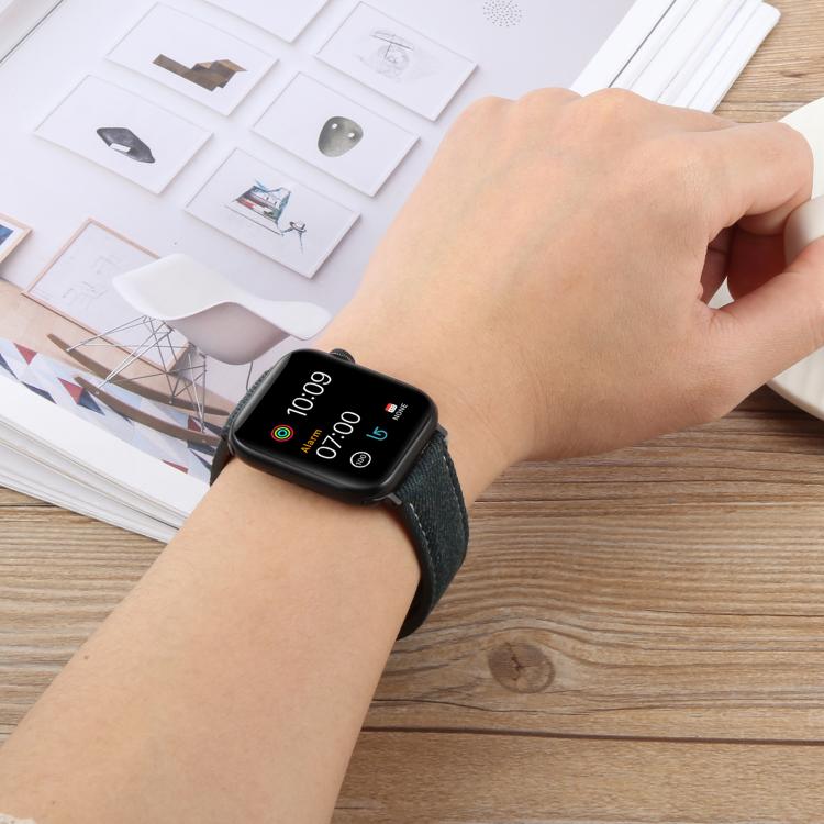 For Apple Watch 46mm / 49mm / 45mm / 44mm Folding Magnetic Buckle Denim Leather Watch Band(Misty Blue) - Watch Bands by PMC TechLife | Online Shopping South Africa | PMC TechLife | Buy Now Pay Later Mobicred