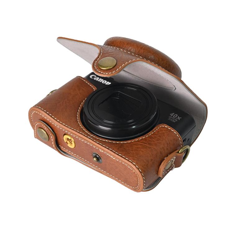 For Canon PowerShot SX740 HS Retro Litchi Texture Leather Full Body Camera Case Bag with Strap(Coffee) - free shipping - PMC TechLife - Order now!