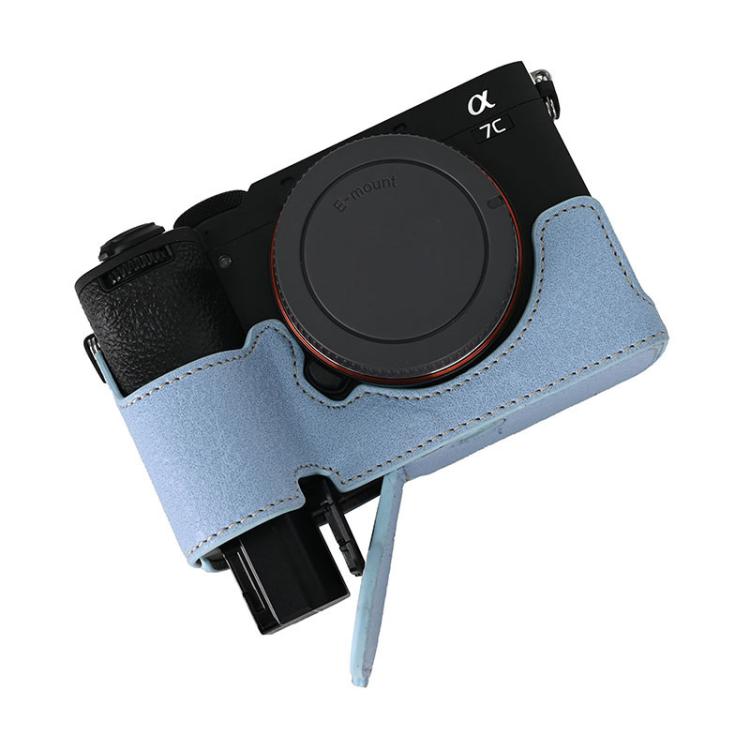 For Sony ILCE-7CM2 / Alpha 7C II Litchi Texture PU Leather Camera Half Case Base(Blue) - free shipping - PMC TechLife - Order now!