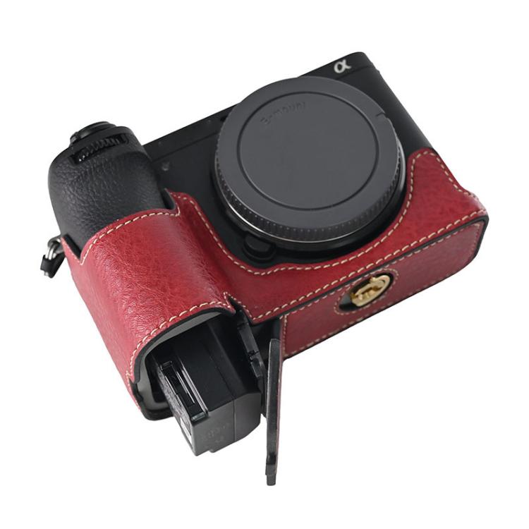 For Sony ILCE-6700 / A6700 Litchi Texture PU Leather Camera Half Case Base(Wine Red) - free shipping - PMC TechLife - Order now!
