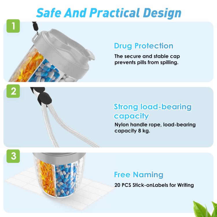 Portable Compartment Sealed Medicine Organizer Large Pill Storage Cup(Grey) - free shipping - PMC TechLife - Order now!